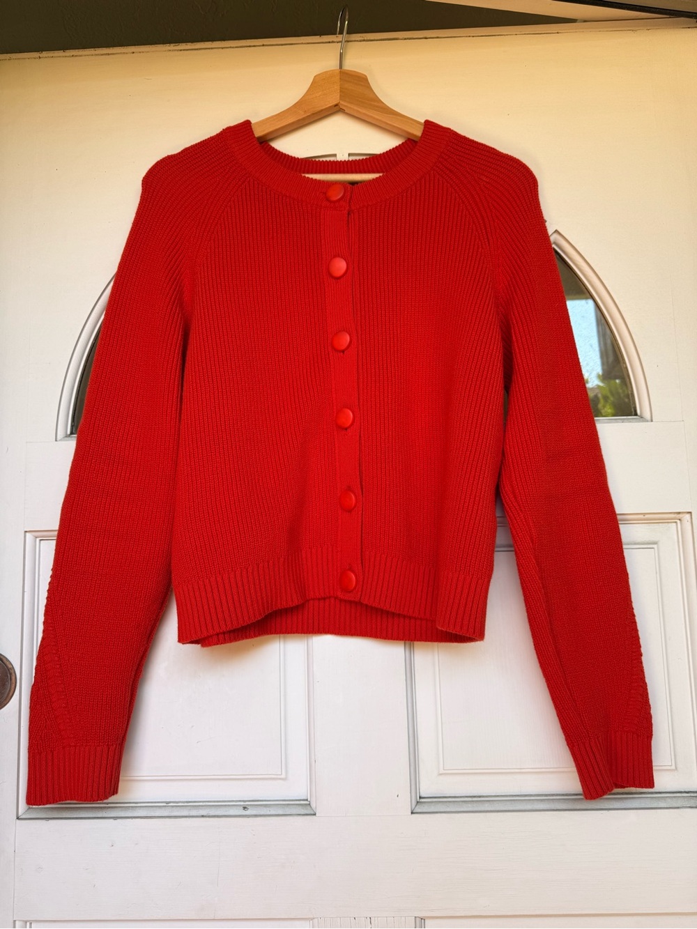 Sezane Bright Red Button-Front Knit Cardigan